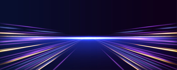 Fototapete - Futuristic high-speed light motion and abstract blue streaks represent the advancement of 5G and beyond technologies. Fiber optics and wireless data transmission enable faster connectivity.