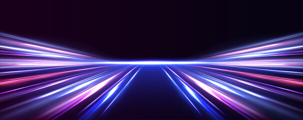 Fototapete - The interplay of light streaks and fiber optics creates a futuristic environment for wireless data transmission. These high-speed motion effects are crucial for the advancement of 5G technology.