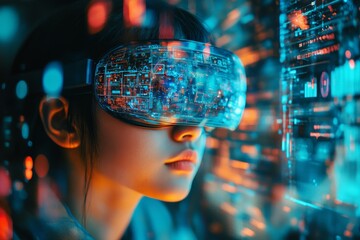Poster - User engaged with virtual reality technology while exploring immersive digital environments