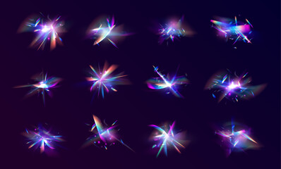Aufkleber - Set Rainbow crystal light leak flare reflection effect. Defocused abstract retro film analog effect for using over photos as overlay or screen filter.	