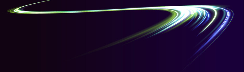 Fototapete - Vector dark blue abstract background with ultra green neon glow, blurred light lines, waves. Laser beams luminous abstract sparkling isolated on a transparent background. 
