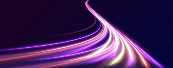 Fototapete - Modern abstract high-speed light motion effect on black background, creatively illustrating a flying cosmic meteor, planetoid, comet, or fireball isolated on a transparent background.	