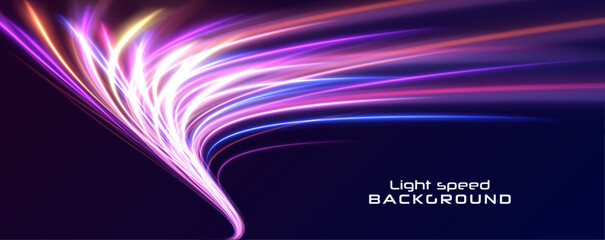 Poster - Long exposure, light painting photography. Vibrant streaks of neon blue and pink color against a black background. City road car light trails motion background.	