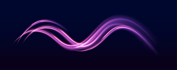 Fototapete - Glowing neon lights streak across the horizon, symbolizing high-speed movement. The speed trails enhance the idea of high-tech products and solutions racing forward.