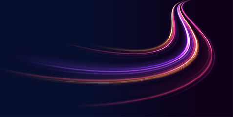 Leinwandbilder -  Big data traffic visualization, dynamic high speed data streaming traffic. City road car light trails motion background. Illustration of light ray, stripe line with blue light.
