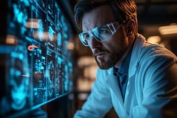 Leinwandbilder - Scientist analyzing digital data in modern laboratory setting focused on technology and research