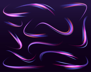 Fototapete - Speed connection vector background. A large set of low-poly designs made of thin lines in the form of branches, spirals and arcs. Long exposure of motorways as speed.	
