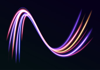 Fototapete - Blue light streaks with fiber optics and speed lines create a futuristic background for 5G or 6G wireless data transmission. High-speed internet concept. Abstract design for modern technology.