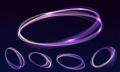 Fototapete - Futuristic glowing circle frames set, bright colors and smooth transitions. Neon light effect with radiant halo flare and digital 3D design. Abstract magic portal with luminous energy. 