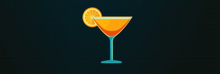 Poster - Minimalist cocktail glass logo featuring a refreshing drink in vibrant orange and teal colors for a modern beverage concept