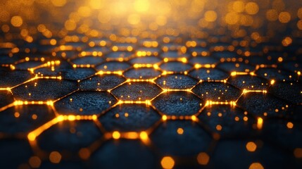 Wall Mural - abstract hexagonal grid with glowing particles