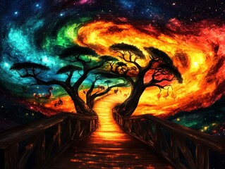 Wall Mural - Cosmic Pathway Through Trees