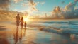 © MST - A happy family walks along the beach, holding hands.