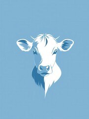Aufkleber - Minimalist cow logo representing a dairy farm with a soft blue and white color scheme for branding