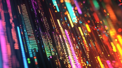 Wall Mural - a digital display of stock market charts with colorful lights and patterns, representing financial d