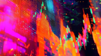 Wall Mural - a digital display of stock market charts with colorful lights and patterns, representing financial d
