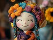 © Gail-Art - Close-up of a charming handmade doll with colorful flowers and braids, radiating warmth and nostalgic childhood memories.
