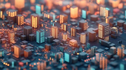 Wall Mural - A cityscape with buildings lit up in neon colors