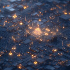 Wall Mural - A computer chip with many small squares of light on it