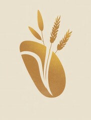 Poster - Minimalist abstract bread logo featuring a loaf silhouette and wheat texture in warm beige and gold tones