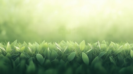 Wall Mural - a lush green field with a few drops of water on the leaves