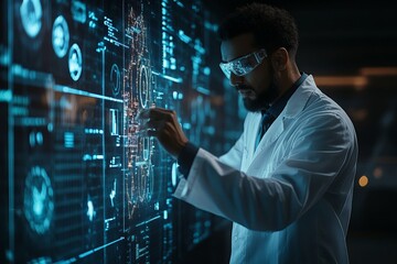 Leinwandbilder - Scientist conducting advanced research using interactive technology in a high-tech laboratory environment
