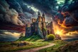 © Adisorn - AI-generated gothic ruin, shadowed fantasy scene.