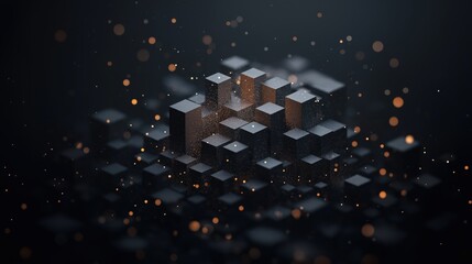 Wall Mural - A black and white image of a cityscape with a lot of black cubes