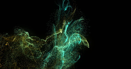 Wall Mural - image of white and green shapes moving on black background