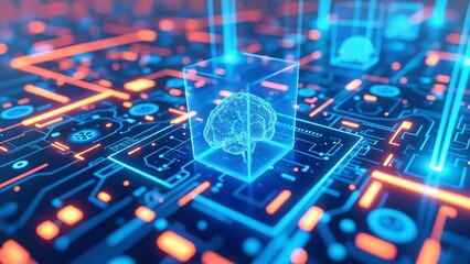 Fototapete - Digital background perfect for tech processes, neural networks, artificial intelligence, data transfer and encryption, digital archives