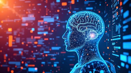 Fototapete - Digital background perfect for tech processes, neural networks, artificial intelligence, data transfer and encryption, digital archives