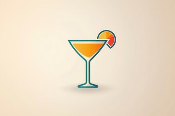 Poster - Refreshing minimalist cocktail glass design in vibrant orange and teal colors for a modern drink concept
