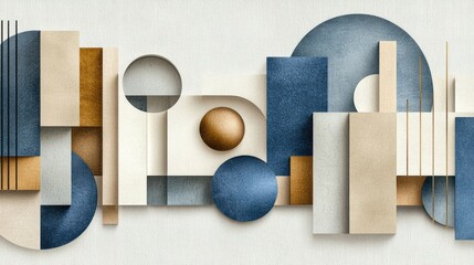 Wall Mural - a high-quality minimalist pattern with clean geometric forms in dusty blue and white.