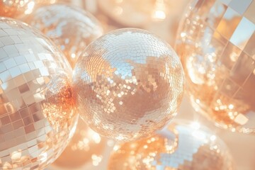 Wall Mural - large reflective disco ball texture with diffused bright light creating circular patterns in a minim