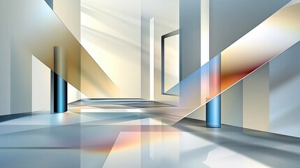 Wall Mural - a sleek, minimalist background with geometric shapes in soft gray, silver, and blue hues.