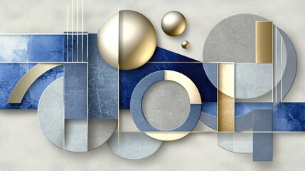 Wall Mural - a sleek, minimalist background with geometric shapes in soft gray, silver, and blue hues.
