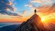 © NURDIYANNA - Silhouette of Person on Mountain Peak at Colorful Sunset Sky