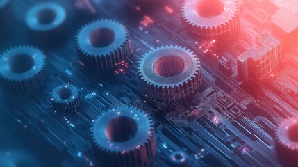 Wall Mural - a close up of a computer chip with many gears on it