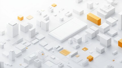 Wall Mural - A cityscape with a white background and orange buildings