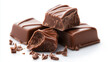 © Pixel World Vision  - Delicious dark chocolate pieces arranged on a white background showcasing their rich texture and flavor