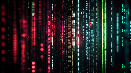 Abstract Digital Matrix Of Colorful Vertical Lines Against Dark Background