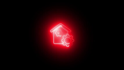 Wall Mural - Glowing neon line Smart home settings icon isolated on black background. Neon light gear design counting down clock animation on black background