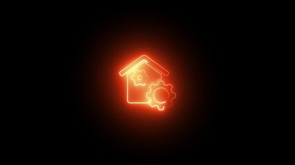 Wall Mural - Glowing neon line Smart home settings icon isolated on black background. Neon light gear design counting down clock animation on black background