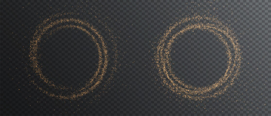 Poster - glowing gold circle with sparkling light effects and a shimmering dust trail. Perfect for luxury designs, magic frames, energy flares, and vibrant decorative elements in a bright abstract style