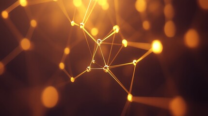 Wall Mural - polygonal network, golden dots and lines, interconnected points structure with vibrant hues