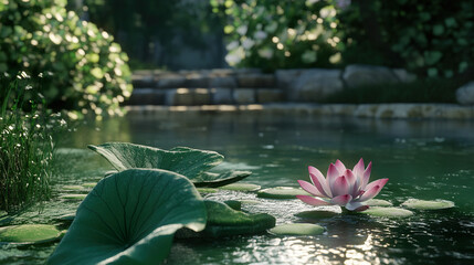 Wall Mural - 

Serene Lotus Bloom in Natural Light and Soft Shadows