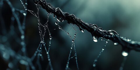 Wall Mural - 

Delicate Raindrops Gliding Across a Spiderweb in Nature