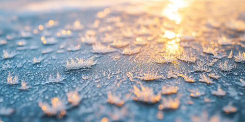 Wall Mural - 

Frosty Car Windshield Glowing at Sunrise