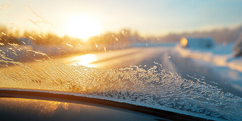 Wall Mural - 

Frosted Car Windshield at Early Morning Sunrise