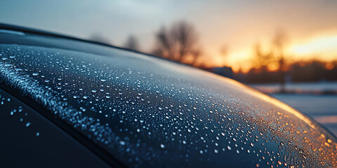 Wall Mural - 

Frosty Car Windshield Glowing in Early Morning Sunlight